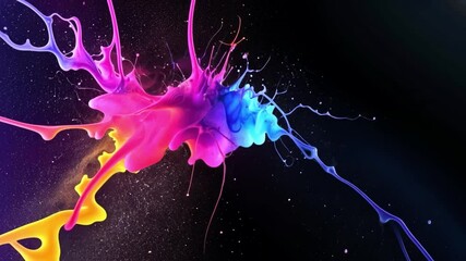 Poster - Colorful splashes of paint creating an abstract design on a dark background