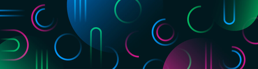 Poster - geometric abstract background overlap layer on dark space with colorful circles effect decoration. m