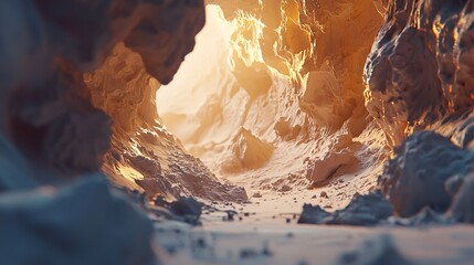 Poster - Mystical cave illuminated by natural sunlight streaming through the opening creating an enchanting atmosphere of nature's wonder