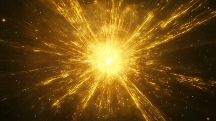 Poster - brilliant yellow explosion of light illuminating the cosmic space with pulsating quasars creating a 