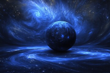 Poster - Exploration of celestial beauty with a globe amidst swirling star patterns in a mystical backdrop, background globe with swirling star patterns in mystical blue setting