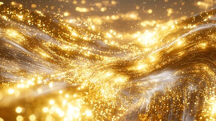 Poster - Striking gold and white wave captured in abstract art with expressive strokes and a beautiful golden hour glow