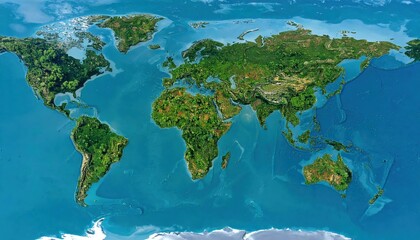 detailed world map showing continents oceans and terrain features a high resolution satellite image 