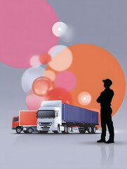 Poster - The silhouette of a logistics manager stands out against a backdrop of digital data streams and automated machinery, showcasing the integration of technology in logistics. The scene offers ample