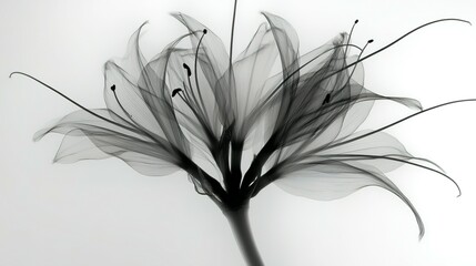 Poster - Translucent floral design in grayscale.