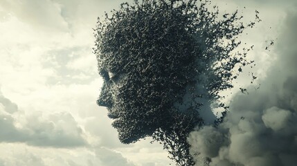 Poster - a beautiful tree with a bird flying gracefully in the clear blue sky creating a surreal dreamlike sc