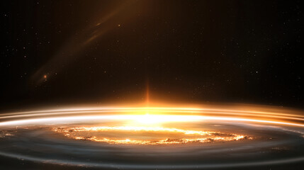 Poster - Cosmic scene with glowing light and swirling dust, depicting galactic formation in deep space, radiating energy and mystery, evoking awe and wonder