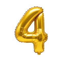 Poster - A shiny gold foil balloon in the shape of the number four isolated on a white background studio shot