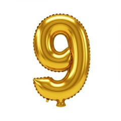 Poster - A shiny golden number nine balloon floating against a plain white studio background isolated object