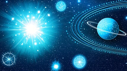 Poster - Majestic space scene featuring planets and stars in a deep cosmic background with starlit quantum pathways illuminating the universe
