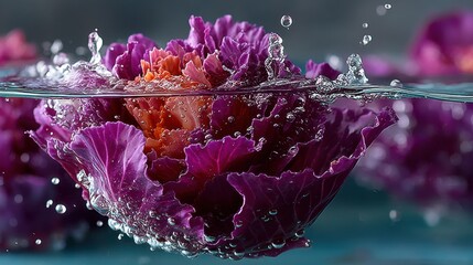 Poster - Vibrant Purple Flower Submerged in Water Creating a Dynamic and Artistic Composition