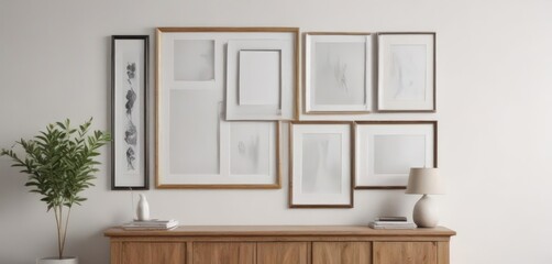 Poster - Stylish frame arrangement on white wall; home decor template,  decor,  office,  element