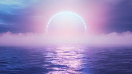 Poster - Ethereal light of the moon shimmering over a calm ocean creating a mystical atmosphere at night with gentle waves and reflections