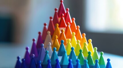 Poster - A structured organizational pyramid with leadership at the top and various departments below, represented by colorful figures.