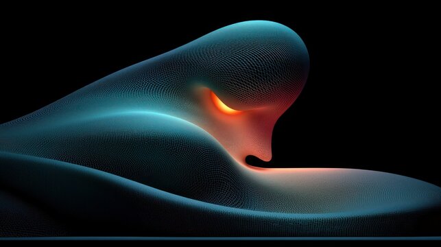 Abstract organic structure with gradient colored lighting against black background
