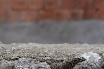 Fototapete - Concrete stone display empty copy space with blurred background. Stone table copy space. Stone concrete counter for product placement