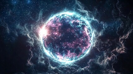 Poster - captivating nebula featuring a striking bright blue center in a stunning high-key illustration of ti