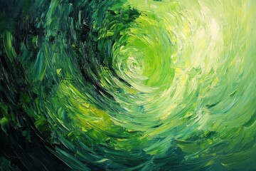 Poster - dynamic swirls of vibrant green in contemporary abstract painting evoke a sense of movement and ener