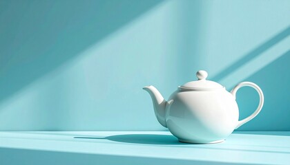 Poster - Elegant teapot on a turquoise surface still life photography modern aesthetic calm environment minimalist viewpoint