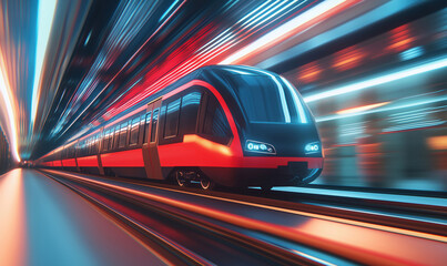 Poster - High-speed train in motion with dynamic light trails and futuristic design.