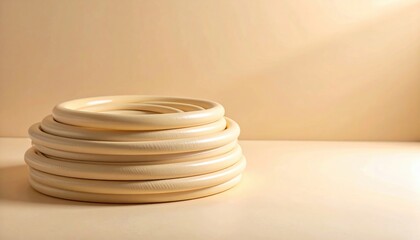 Poster - Artistic arrangement of natural wooden rings studio setting photography minimalist environment close-up view organic aesthetics