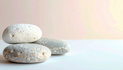Poster - natural stone pebbles arrangement minimalist setting still life photography calm environment close-u