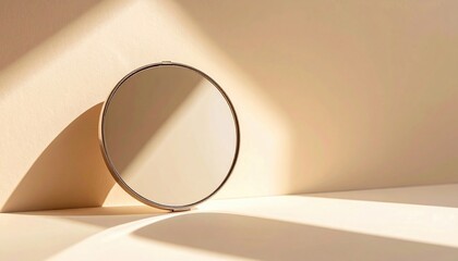 Poster - Reflective mirror display in minimalist interior soft lighting high-quality photography elegant atmosphere