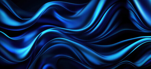Poster - flowing blue silk fabric texture with smooth waves and elegant curves.