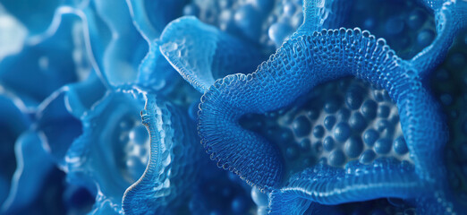 Poster - Intricate blue cellular structure showcasing detailed microscopic features.
