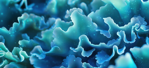 Poster - Abstract blue and green organic shapes resembling underwater coral or algae.