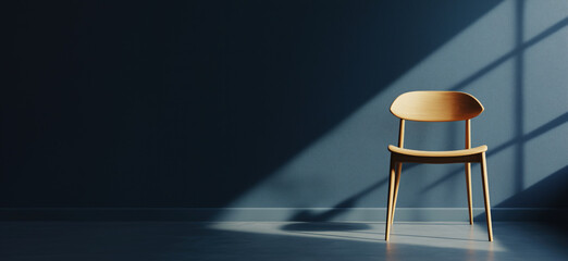 Poster - Minimalist wooden chair casting shadows in modern interior design space.