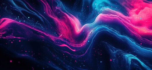 Poster - vibrant abstract waves of pink and blue colors creating a cosmic atmosphere.