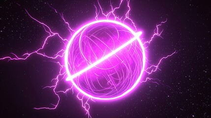 Poster - Enigmatic purple orb with striking lightning effects illuminating ethereal energy fields and cosmic radiation bands in a moody atmosphere
