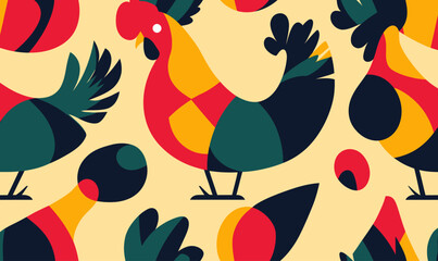 Poster - Colorful Abstract Rooster Pattern in Flat Minimalist SVG Vector Style for Modern Design