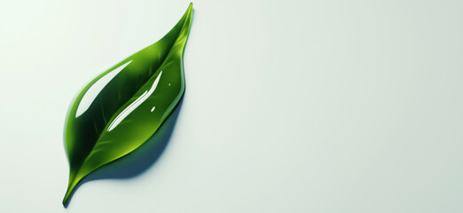 Poster - Realistic green leaf with water droplets on smooth surface for nature and eco-friendly themes.