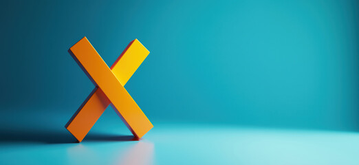Poster - Orange 3D X Shape on Blue Background with Soft Lighting and Shadows.