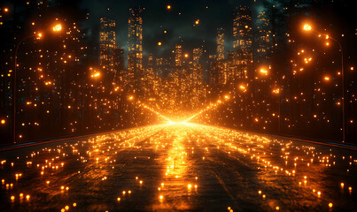 Poster - Cityscape illuminated with golden lights