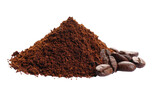 Pile ground espresso coffee with beans isolated on white, clipping path, side view 
