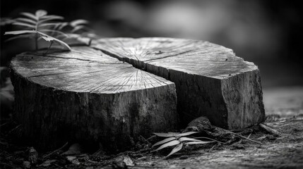 Poster - Tree stump reflecting deforestation and climate change crisis concept. A close-up of a wooden stump showcasing natural textures.