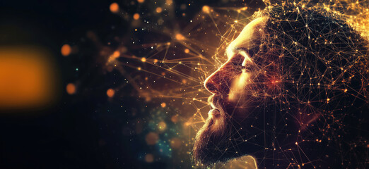 Poster - Profile of a man with glowing connections representing thoughts and ideas.