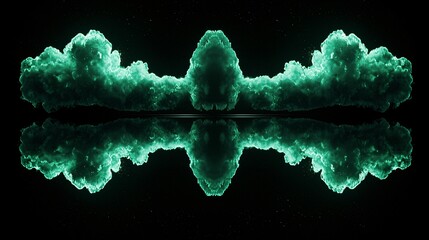 Poster - Enchanting green cloud formation with glowing reflections creating a mystical atmosphere in a cinematic style against a cosmic backdrop