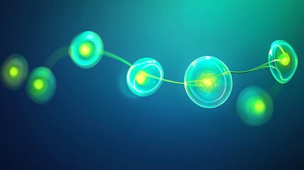 Poster - Intriguing cellular structure illuminated by a soft green light emitting a mysterious energy field and quantum essence