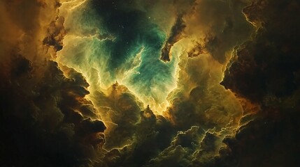Poster - Mesmerizing nebula nebula capturing the ethereal beauty of cosmic gas clouds with a soft ambient glow against the infinite sky