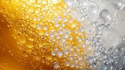 Poster - Abstract background of gold and silver oil bubbles.