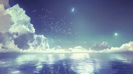 Poster - Dramatic cloudy sky with a bright moon residing in the center creating a mystical and atmospheric night scene filled with wonder and beauty