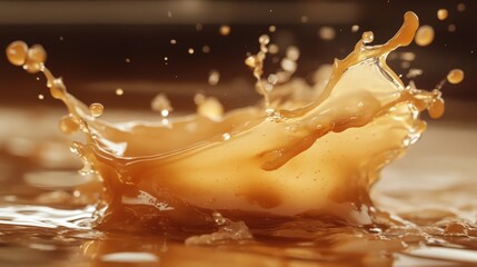 Poster - Close-up of a liquid splash, showing dynamic movement and texture of a brown beverage.