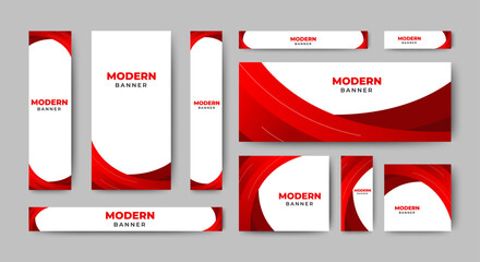Fototapete - Set of blank abstract design banner template with red shapes. Vector abstract design banner web template.