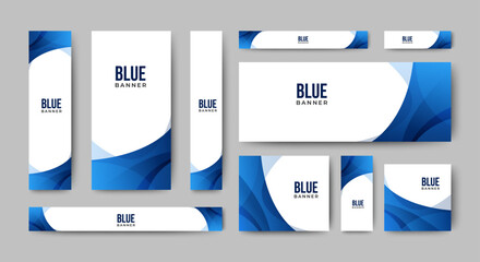 Fototapete - Set of blank abstract design banner template. gradient blue. Vector abstract design banner web template.