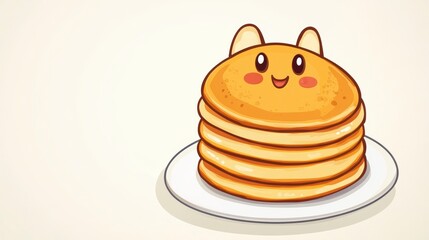 Poster - Cute cartoon stack of pancakes with cat ears on a plate.