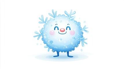 Poster - Cute cartoon snowball character with smiling face and snowflake arms, isolated on white background.